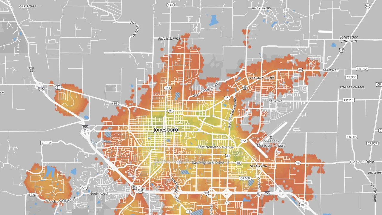 Bike Grade map of 72401, AR
