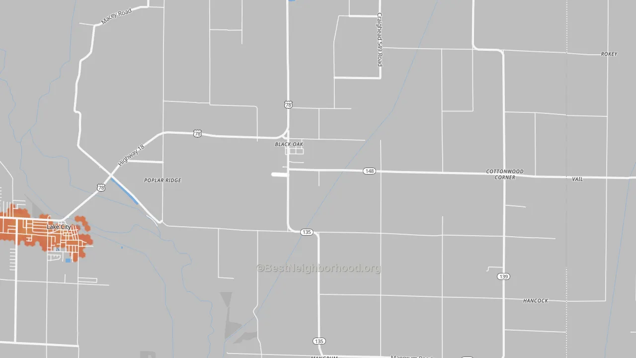 Bike Grade map of 72414, AR