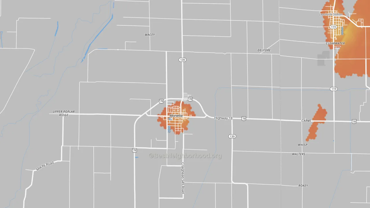 Bike Grade map of 72447, AR
