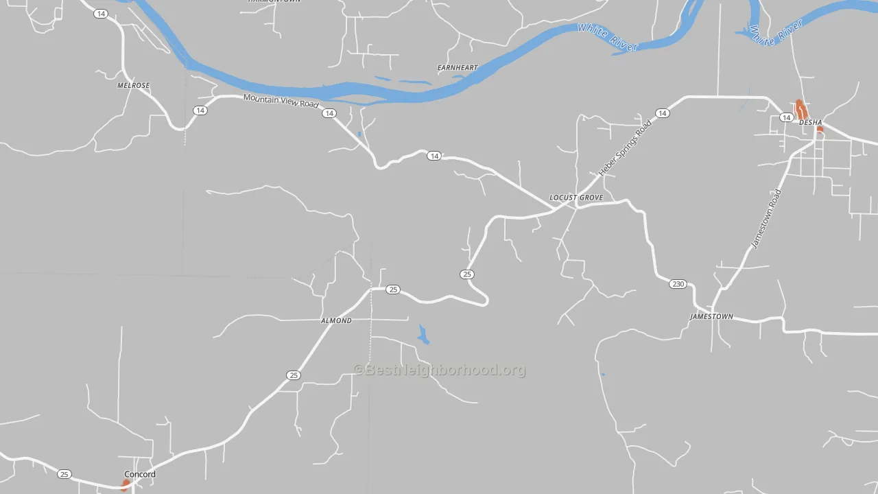 Bike Grade map of 72550, AR