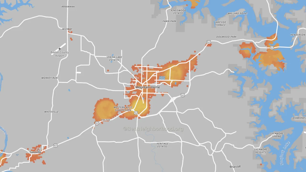 Bike Grade map of 72653, AR