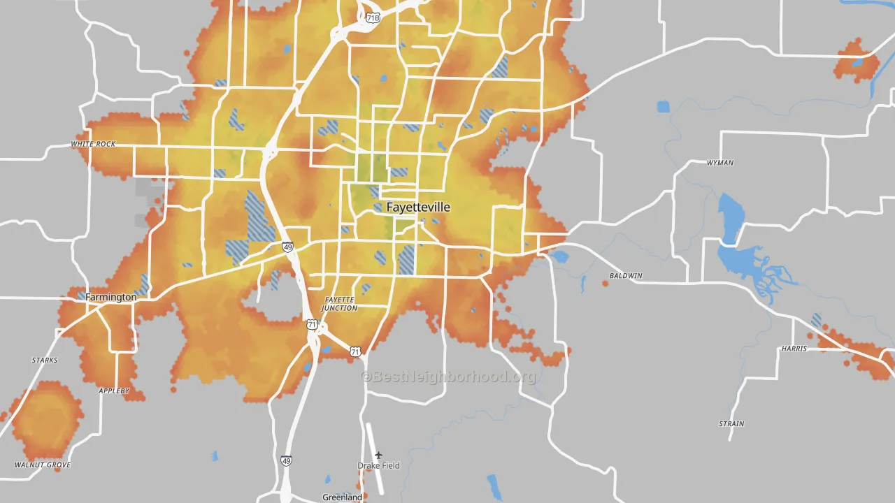 Bike Grade map of 72701, AR