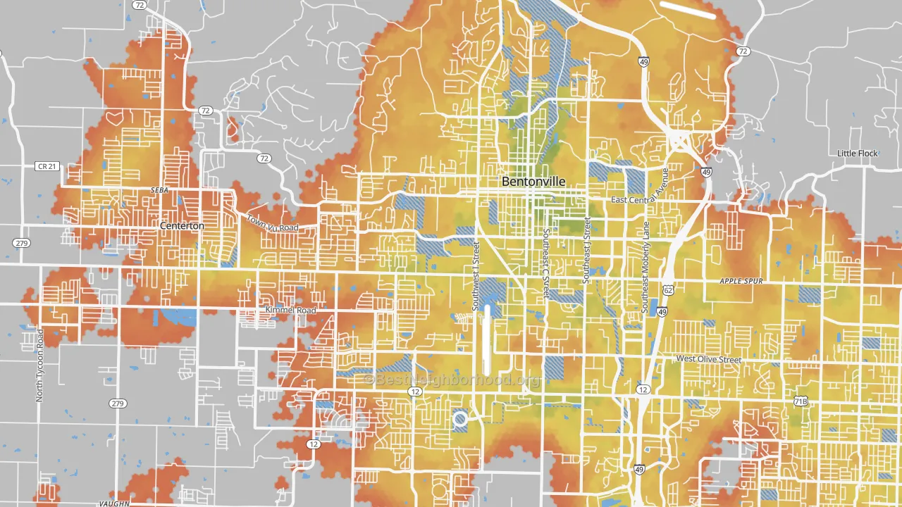 Bike Grade map of 72712, AR