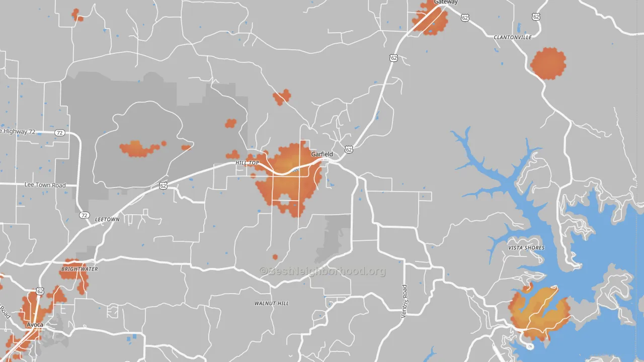 Bike Grade map of 72732, AR