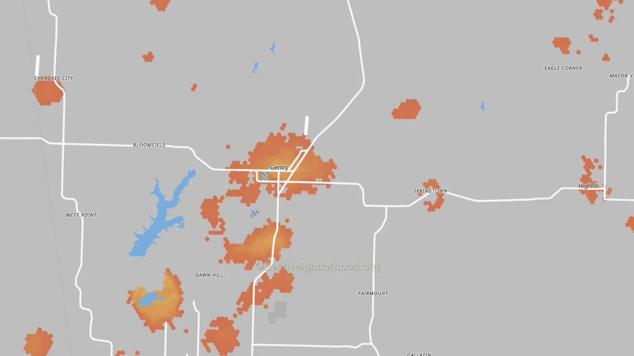 Bike Grade map of 72734, AR