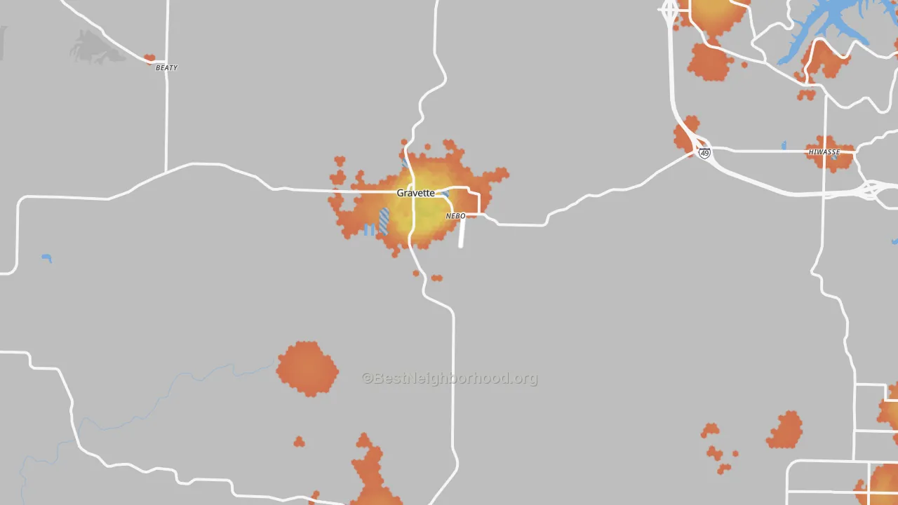 Bike Grade map of 72736, AR