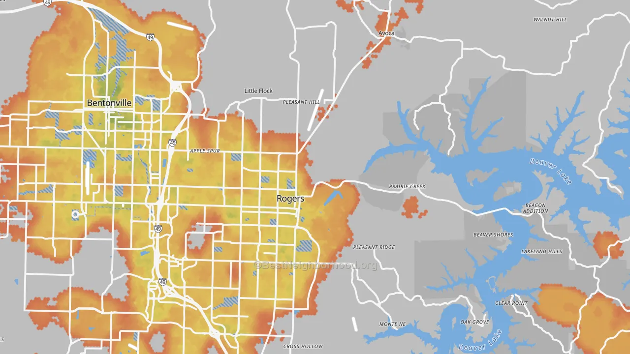 Bike Grade map of 72756, AR