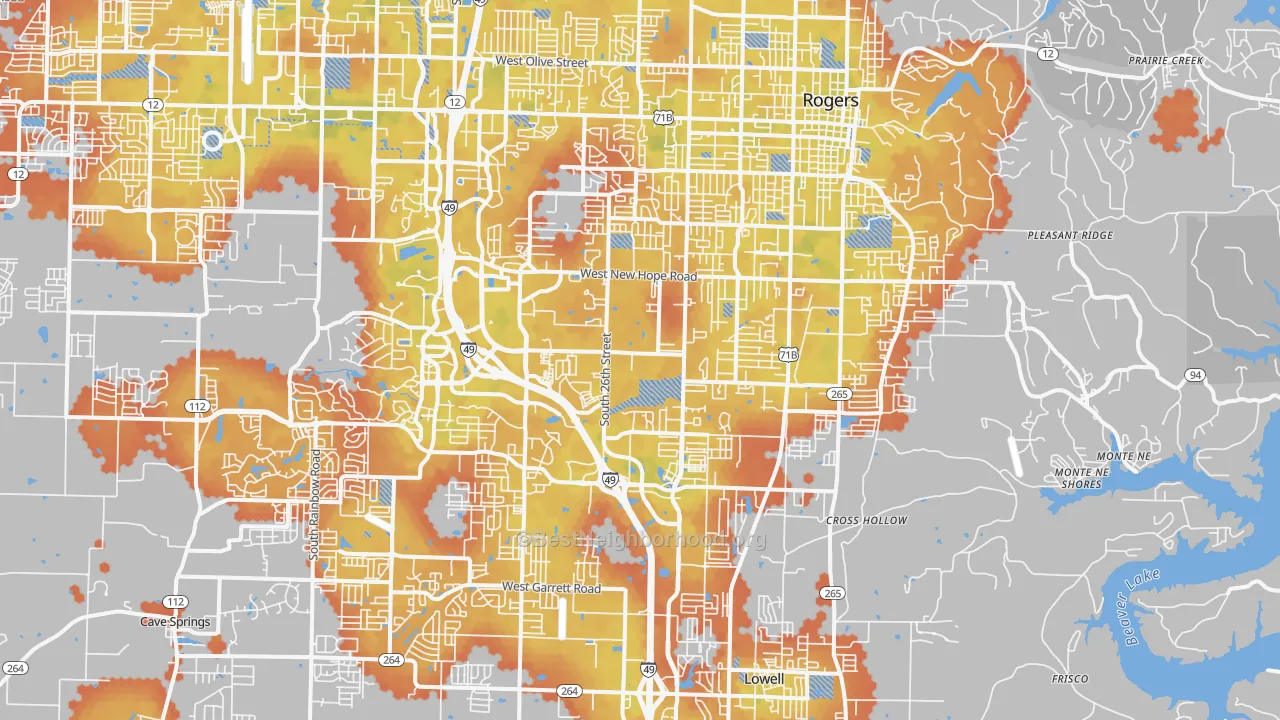 Bike Grade map of 72758, AR