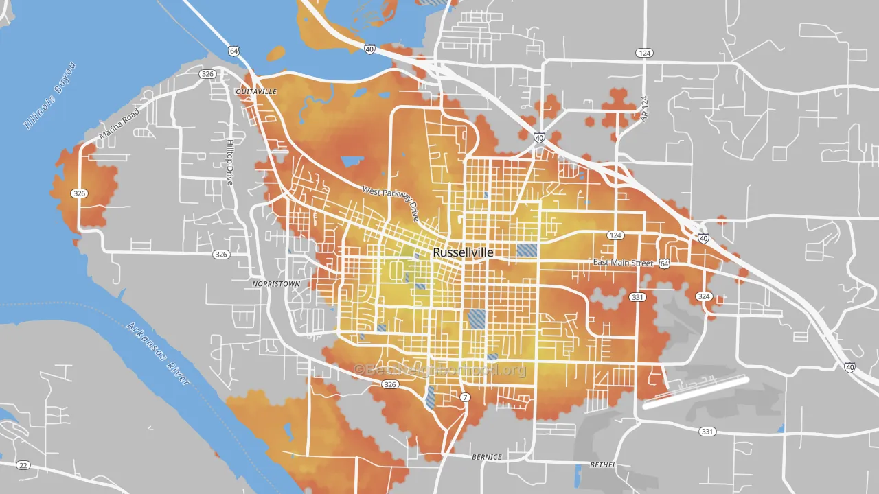 Bike Grade map of 72801, AR