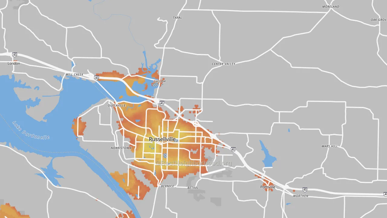 Bike Grade map of 72802, AR