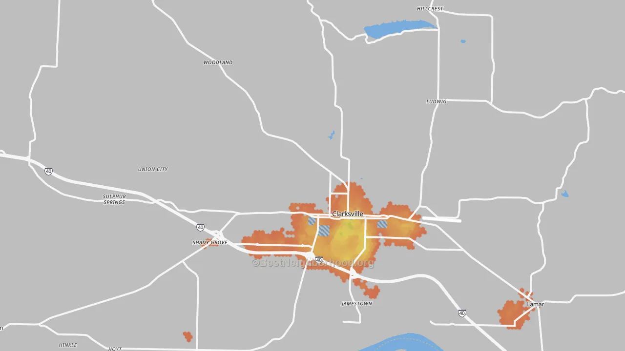 Bike Grade map of 72830, AR