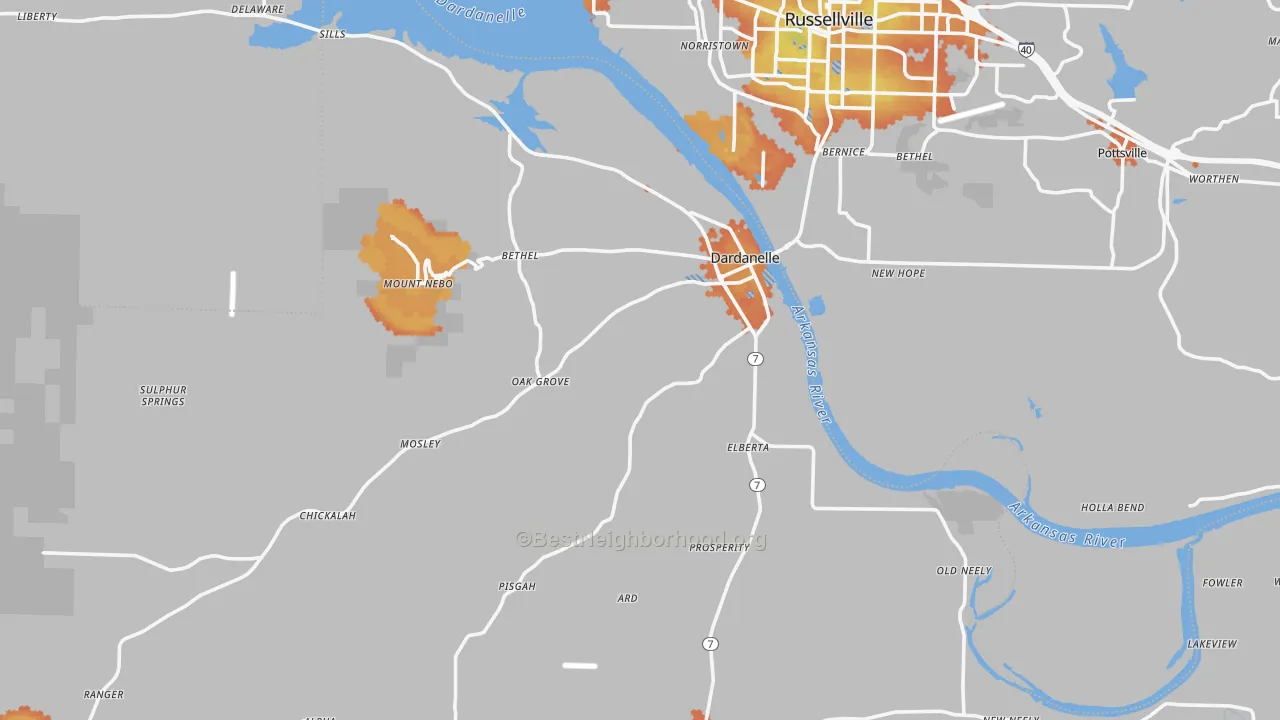 Bike Grade map of 72834, AR