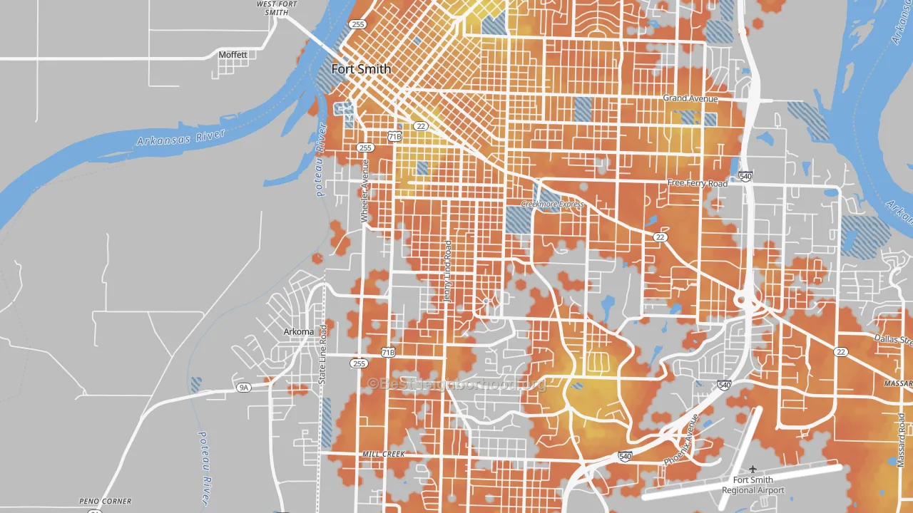 Bike Grade map of 72901, AR