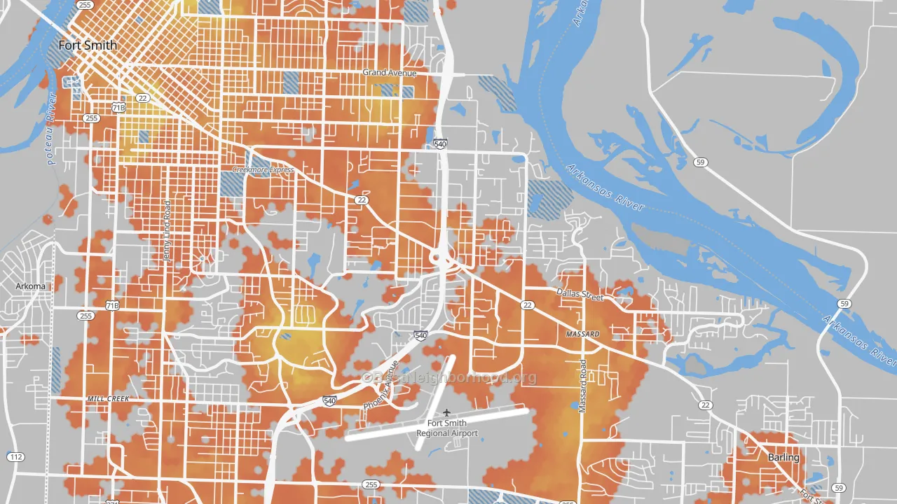Bike Grade map of 72903, AR