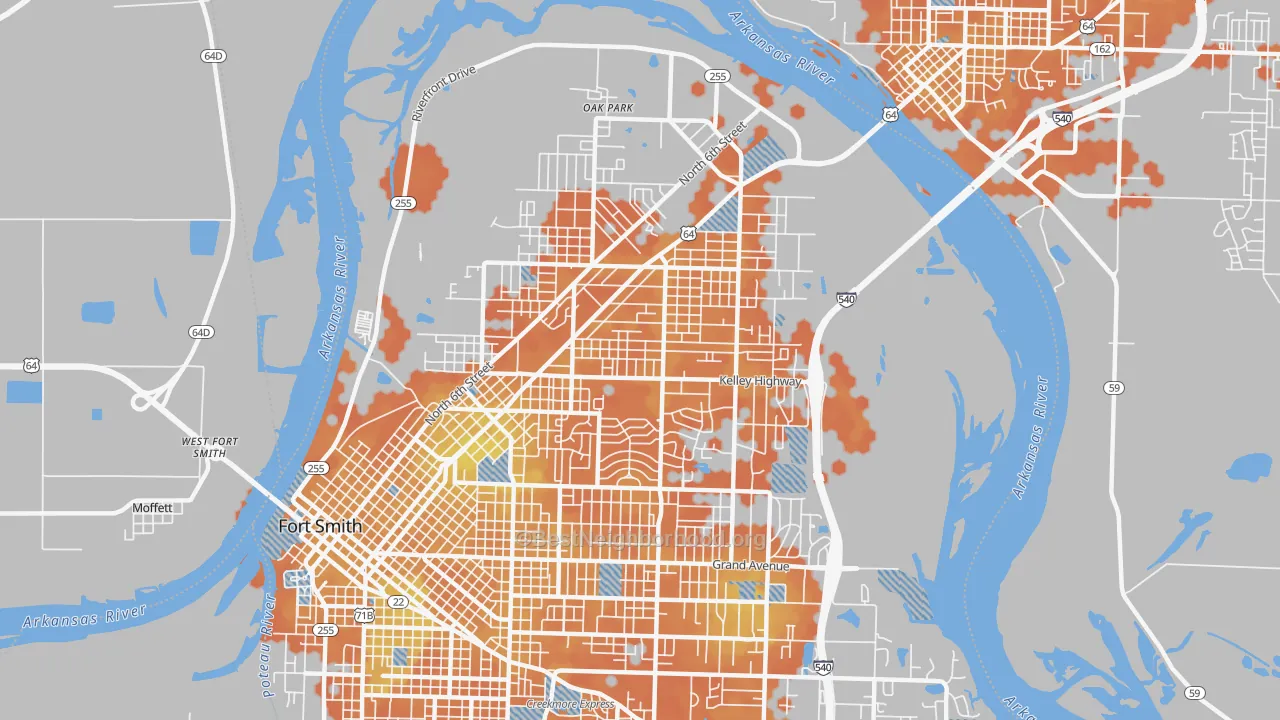 Bike Grade map of 72904, AR