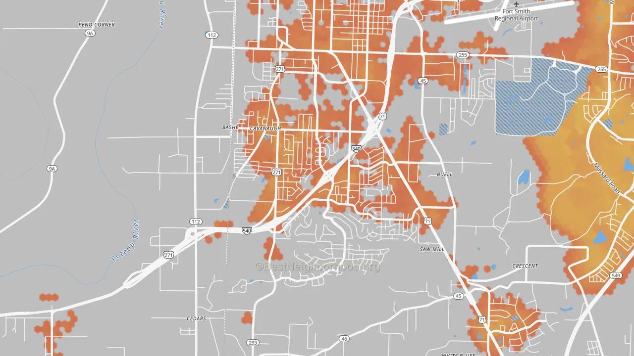 Bike Grade map of 72908, AR