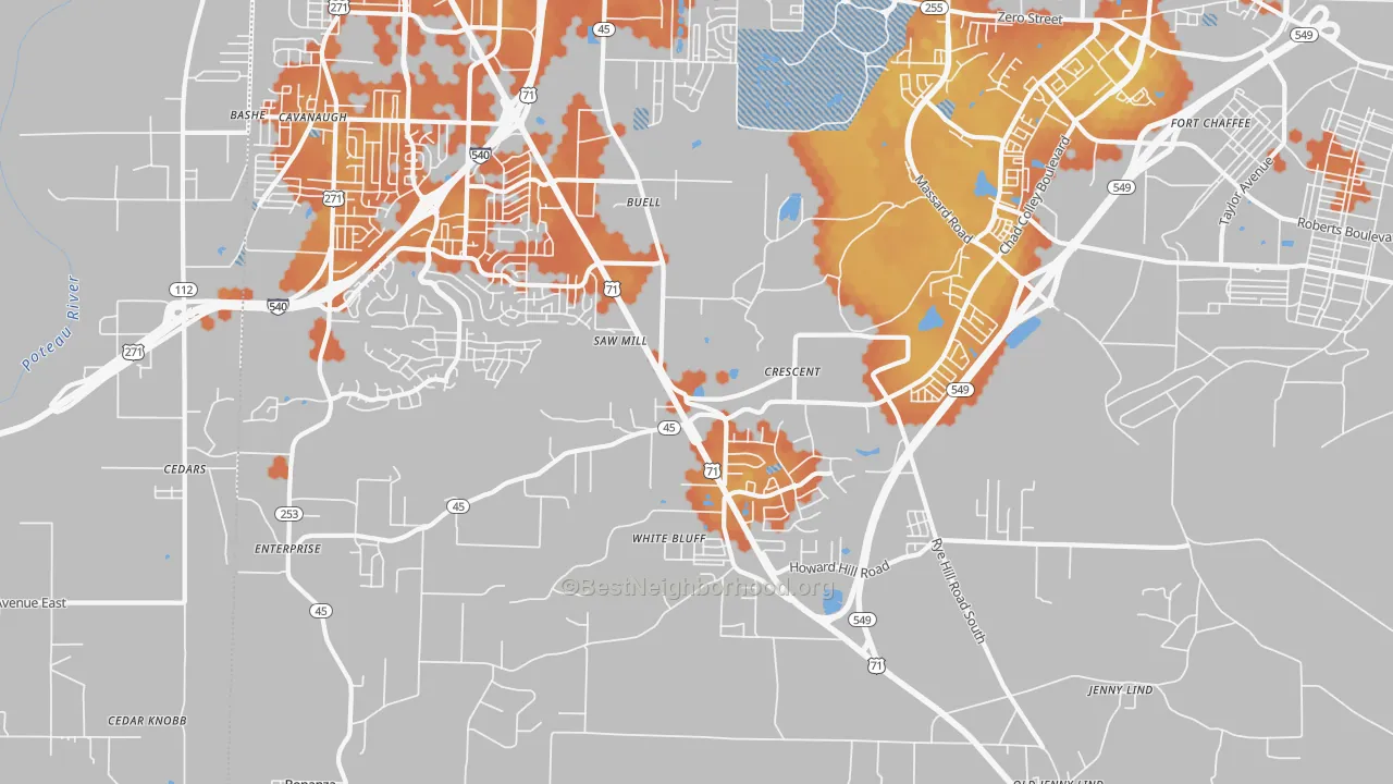 Bike Grade map of 72916, AR