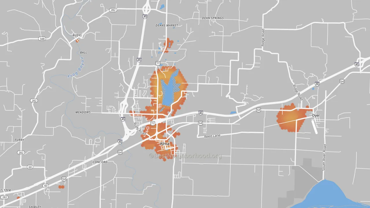 Bike Grade map of 72921, AR