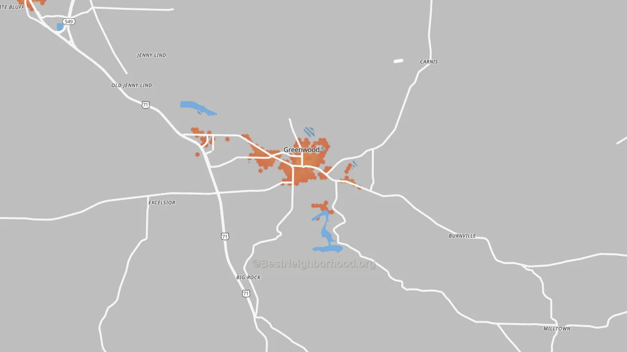 Bike Grade map of 72936, AR