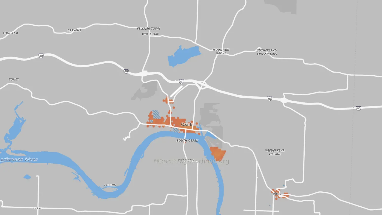 Bike Grade map of 72949, AR