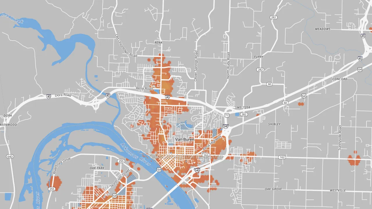 Bike Grade map of 72956, AR