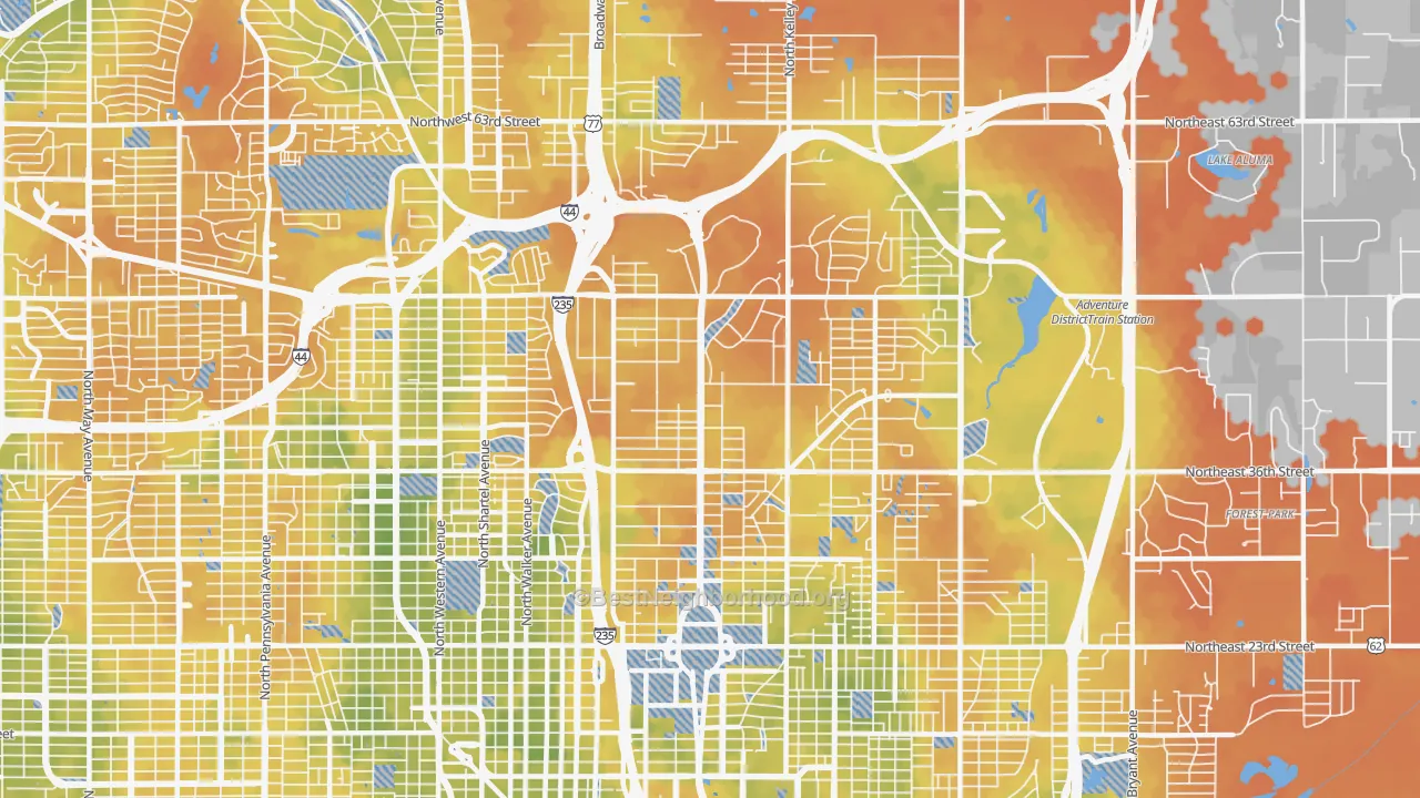 Bike Grade map of 73105, OK