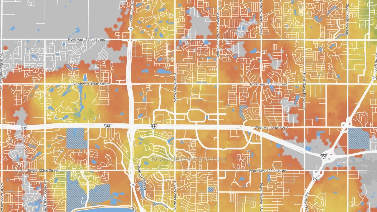 Bike Grade map of 73134, OK
