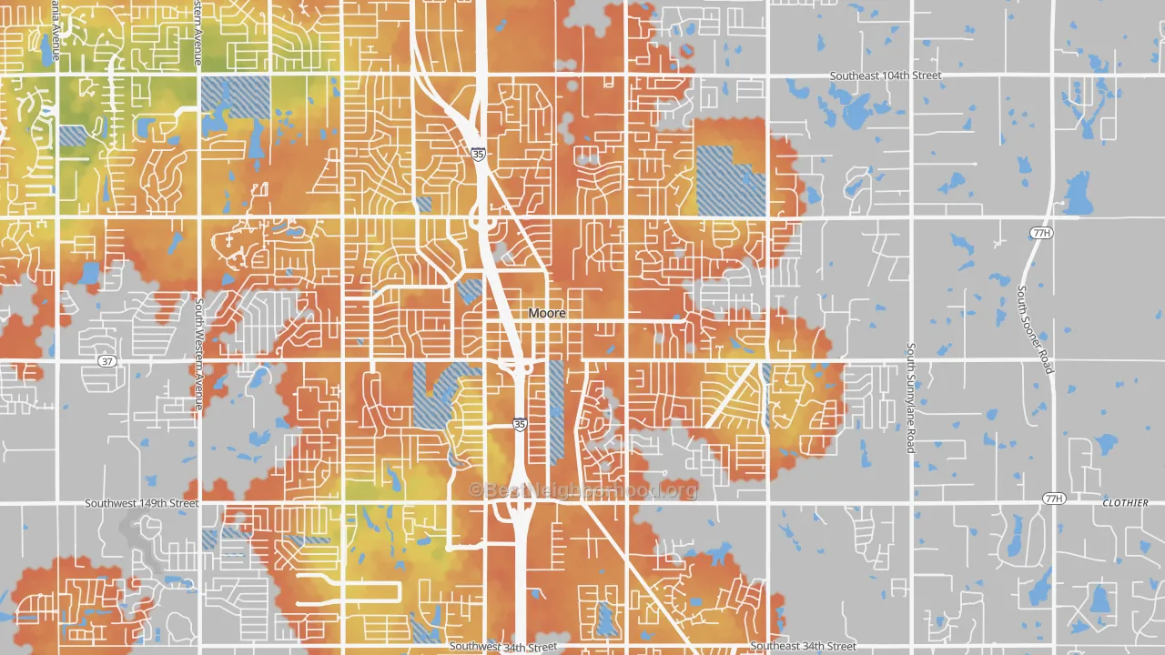 Bike Grade map of 73160, OK