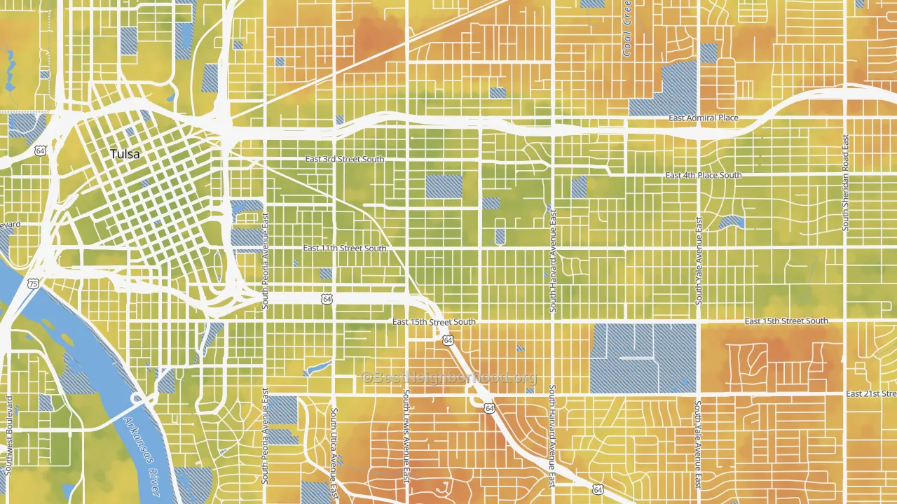 Bike Grade map of 74104, OK