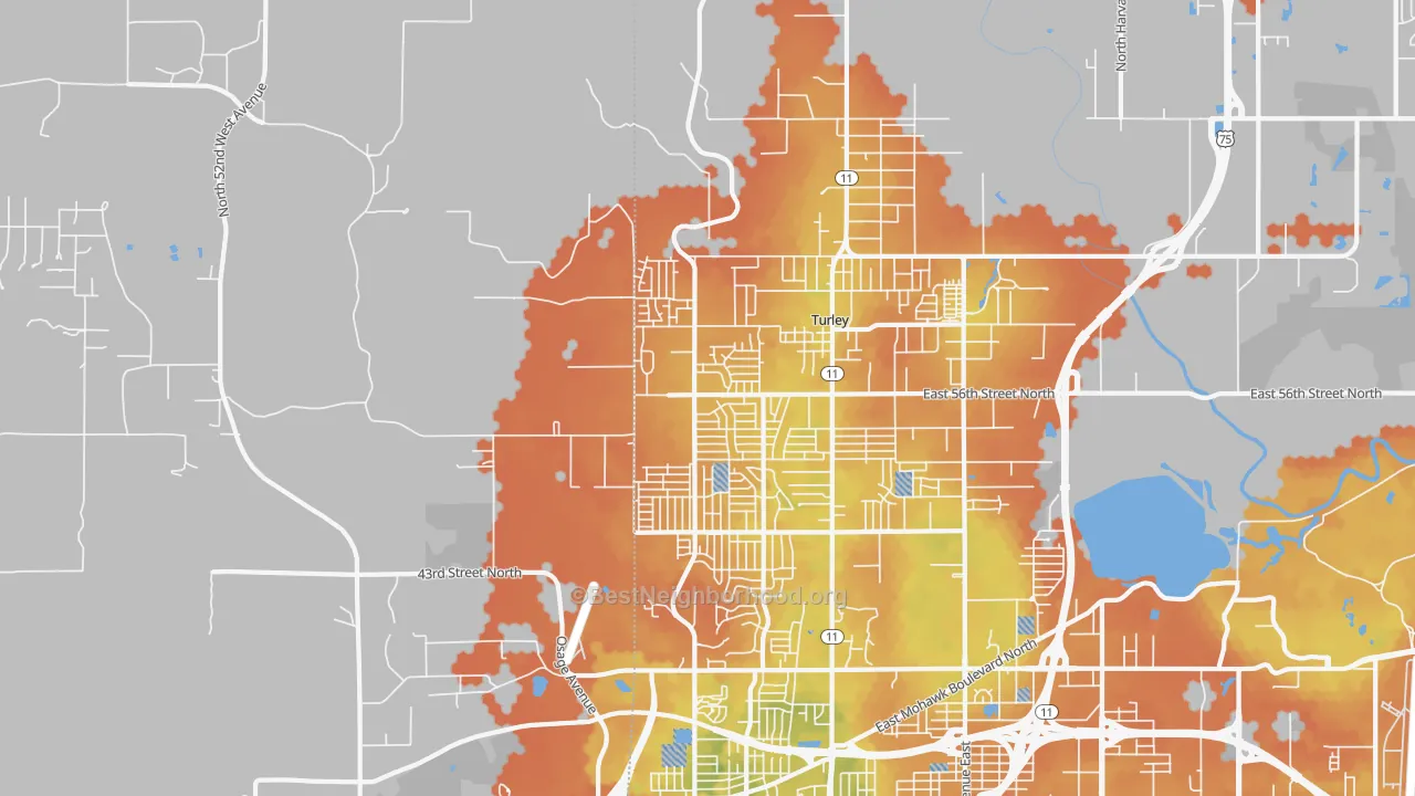 Bike Grade map of 74126, OK