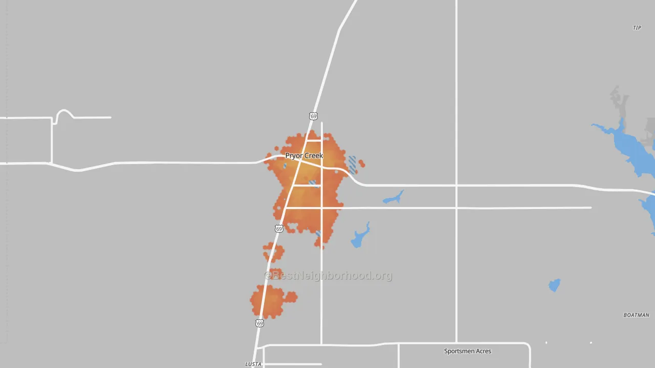 Bike Grade map of 74361, OK