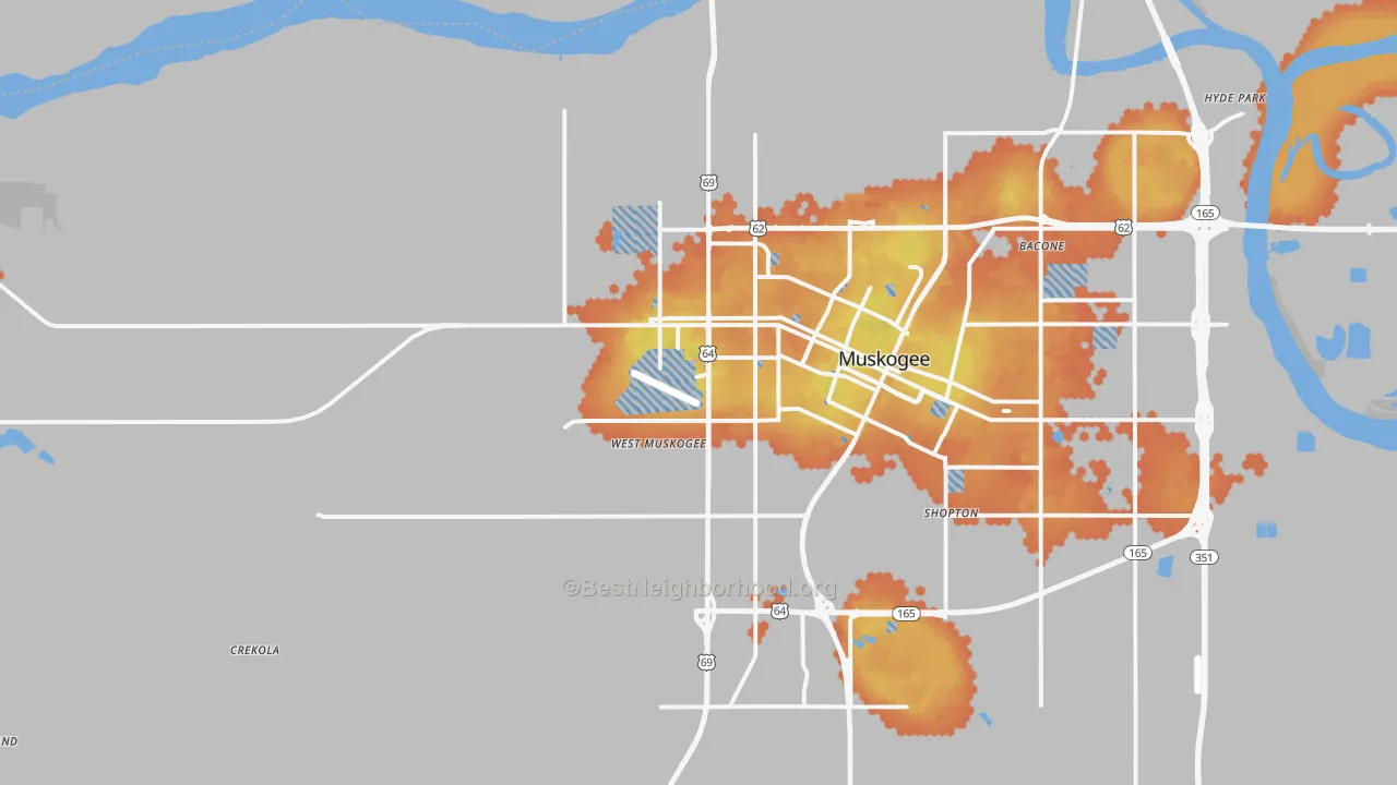 Bike Grade map of 74401, OK