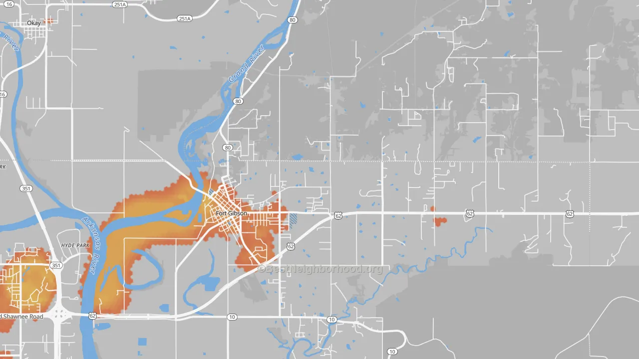 Bike Grade map of 74434, OK