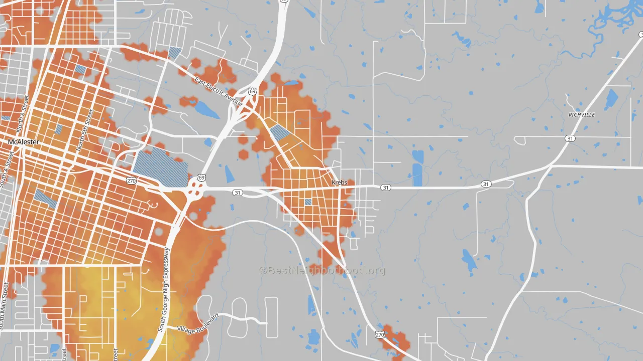 Bike Grade map of 74554, OK