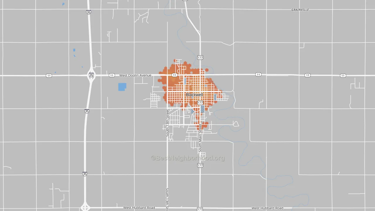 Bike Grade map of 74631, OK