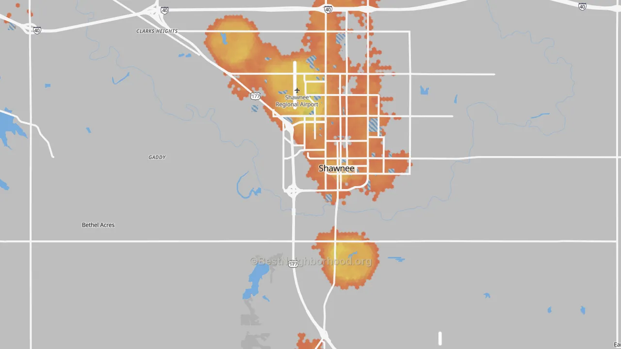 Bike Grade map of 74801, OK
