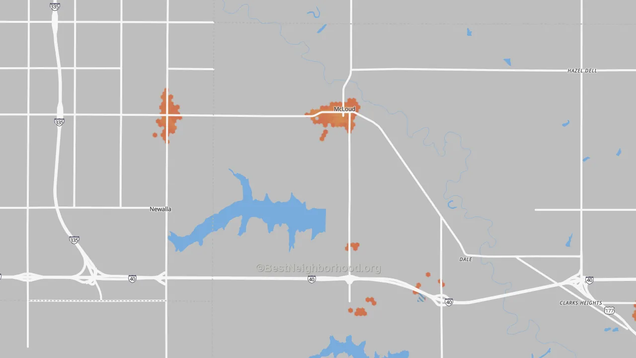 Bike Grade map of 74851, OK