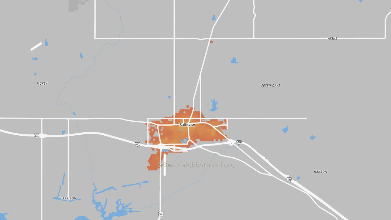 Bike Grade map of 74955, OK