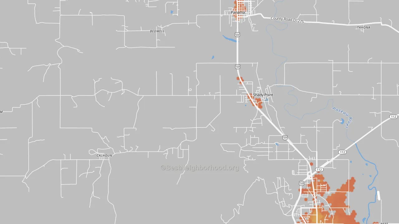 Bike Grade map of 74956, OK