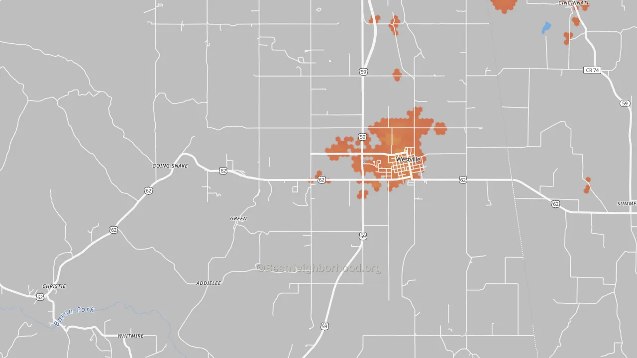 Bike Grade map of 74965, OK