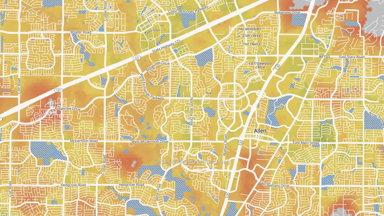 Bike Grade map of 75013, TX