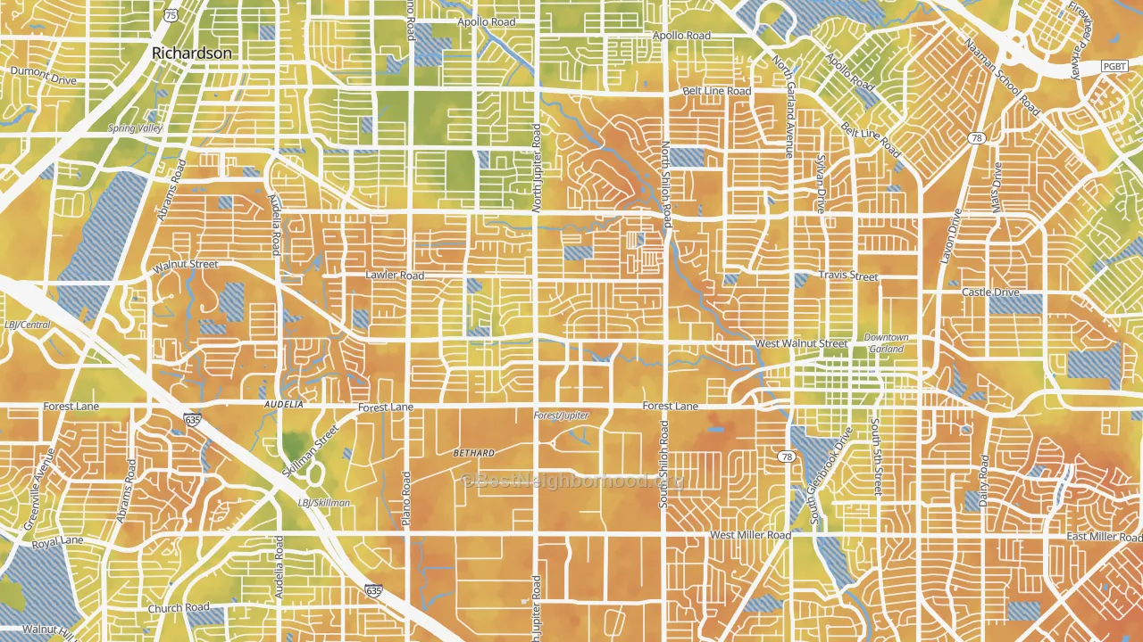 Bike Grade map of 75042, TX