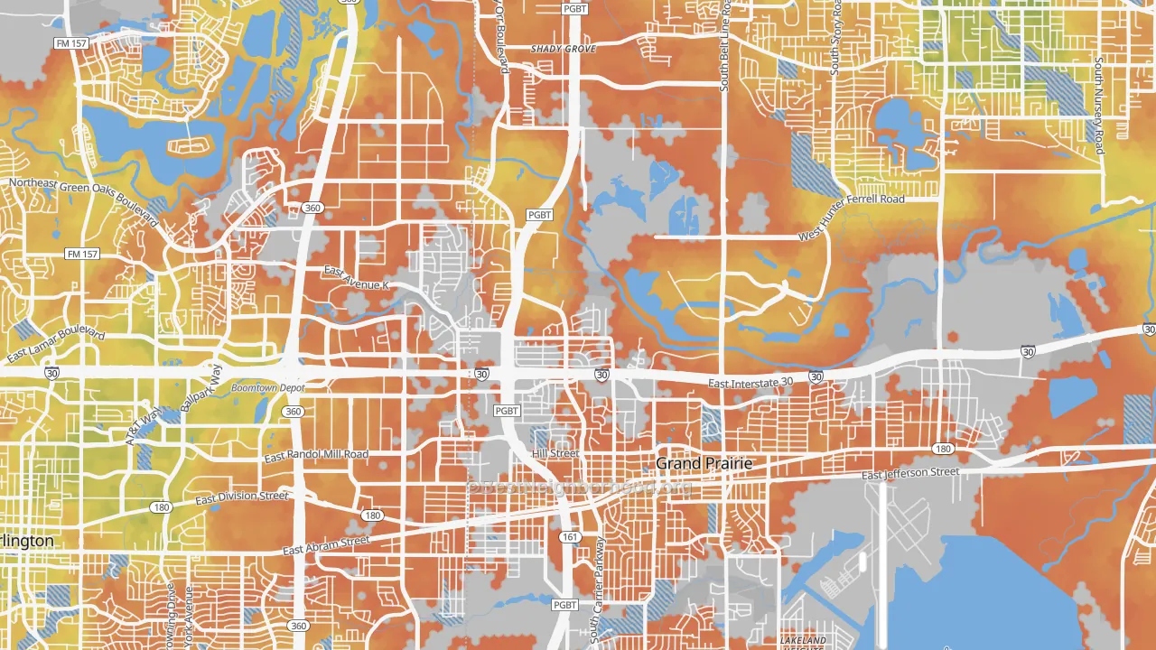 Bike Grade map of 75050, TX