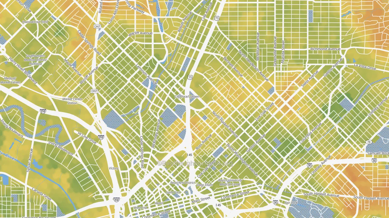 Bike Grade map of 75204, TX