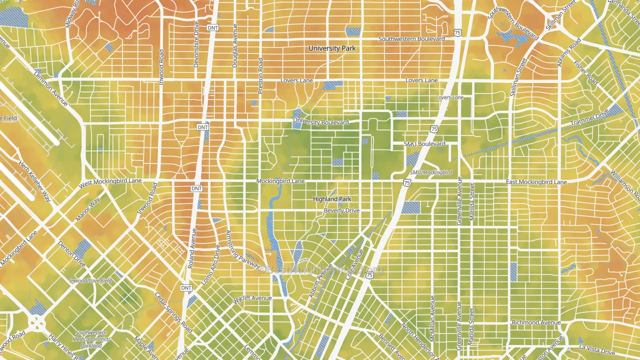 Bike Grade map of 75205, TX