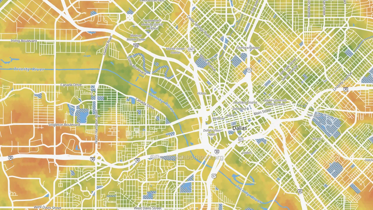 Bike Grade map of 75207, TX