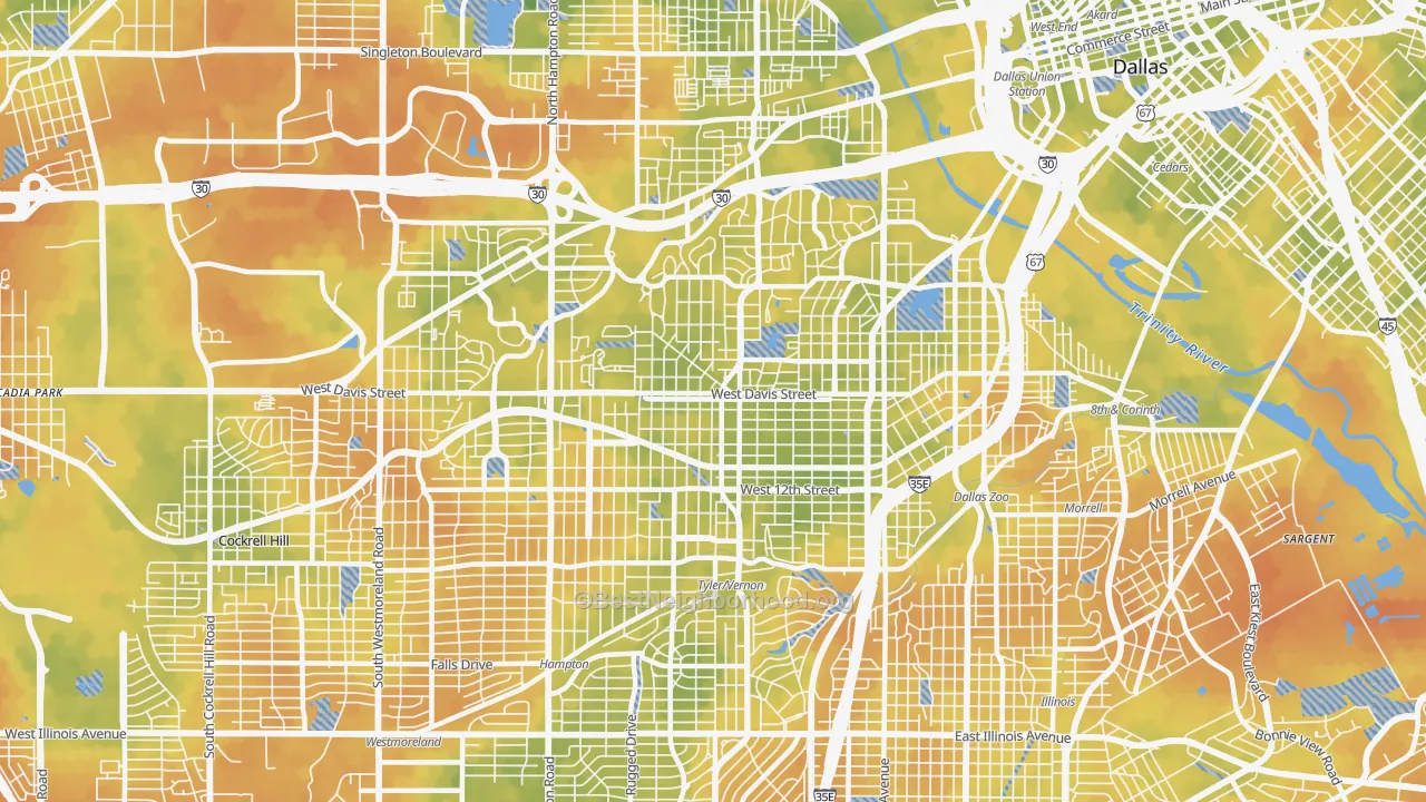 Bike Grade map of 75208, TX