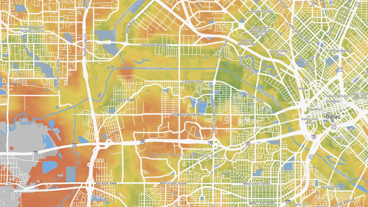 Bike Grade map of 75212, TX