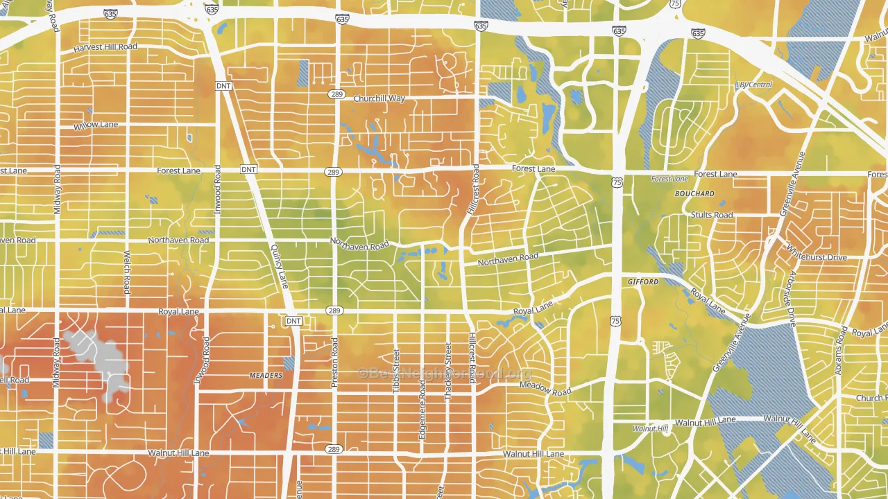 Bike Grade map of 75230, TX