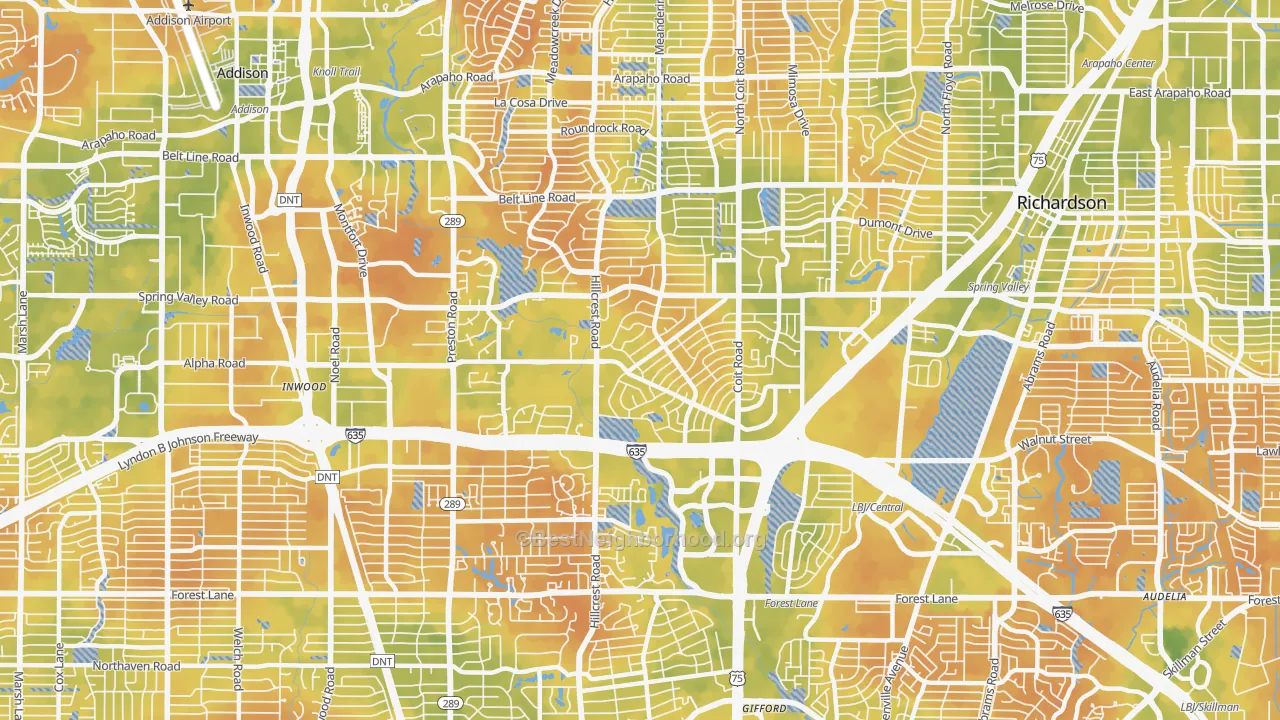 Bike Grade map of 75240, TX